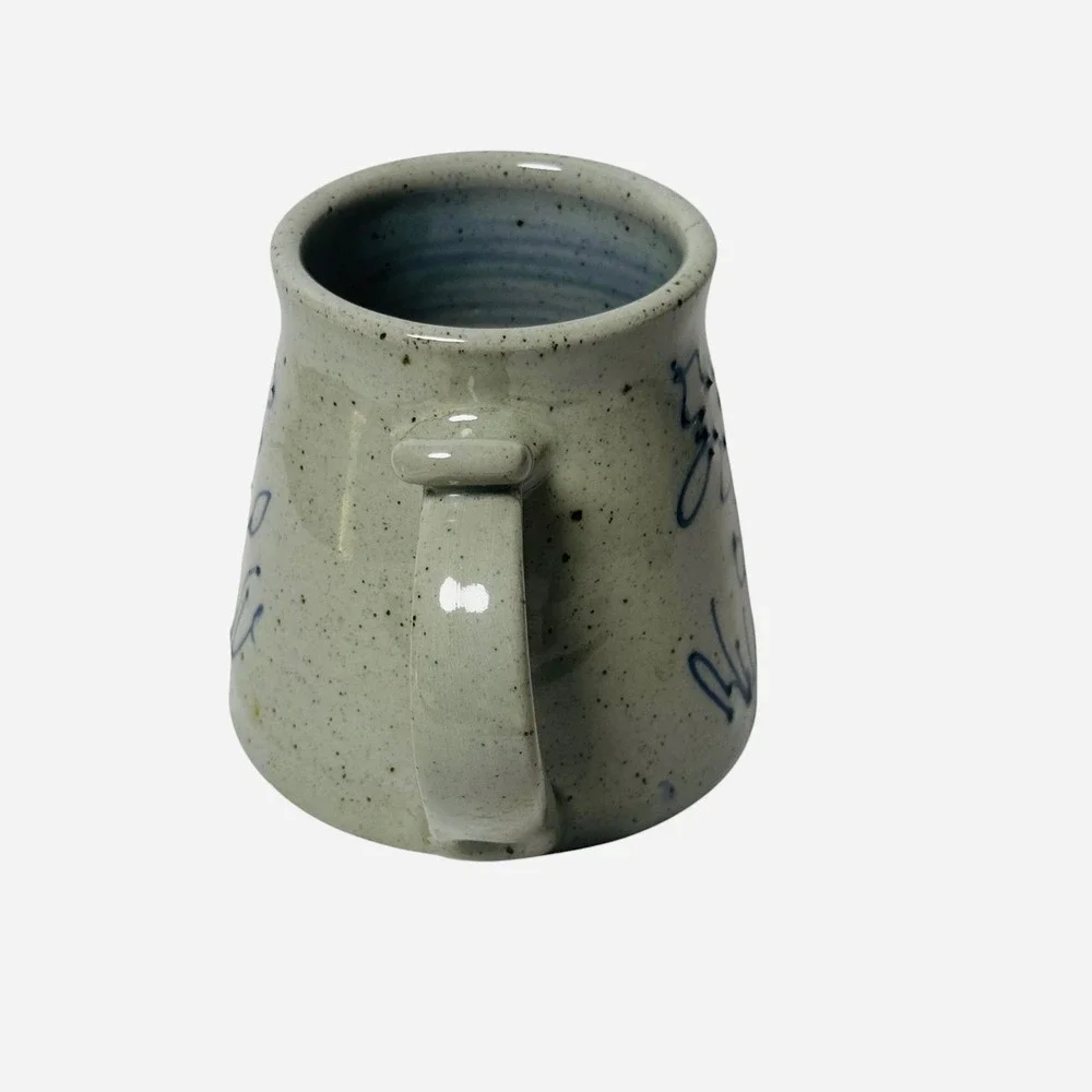 VINTAGE Studio Pottery Cobalt Blue Floral Stoneware Mug Thumb Rest